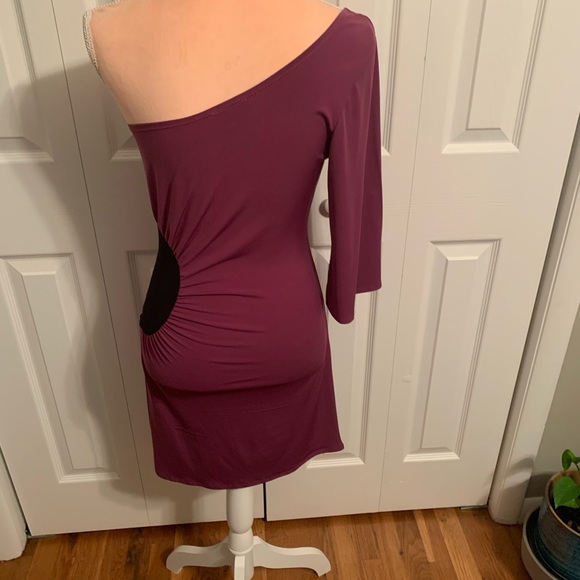 Gorgeous Purple and Black Body Con One Shoulder Dress - Picture 3 of 4